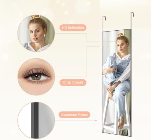 Kosmonia 51x18 Inch Full Length Mirror Over the Door Black Full Body Mirror - Image 4
