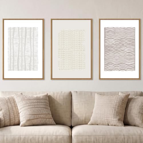 Aryroi Beige White Abstract Neutral Framed Canvas Wall Art Set- 16"x24"x3 - Image 2