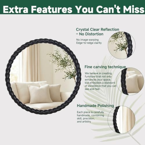 24"x24" Round Solid Wood Farmhouse Decorative Wall Mirror - Image 5
