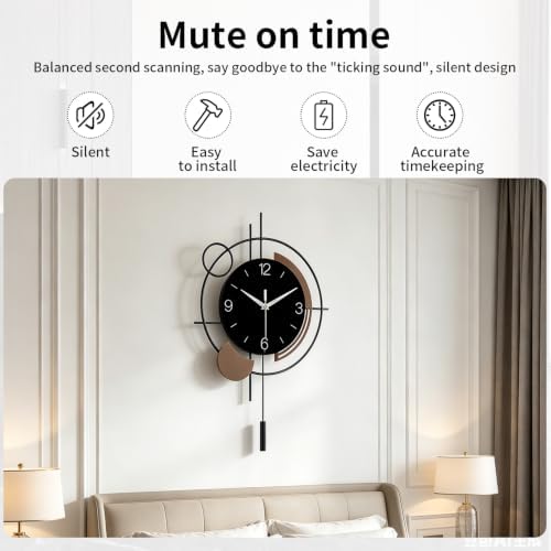 Wall Clock with Pendulum Large Silent Battery Clock - Image 3