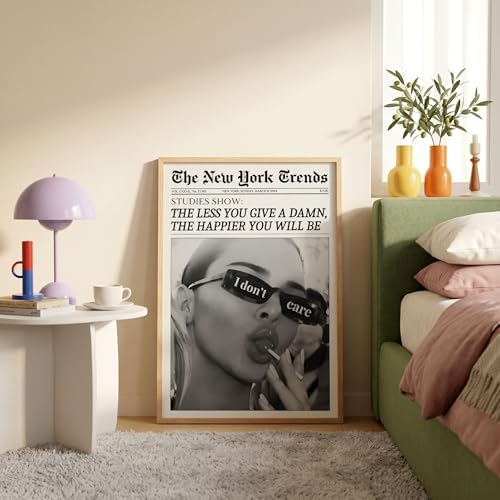Trendy Black and White Newspaper Wall Art 16x20 in Wood Grain Frame Vintage - Image 2