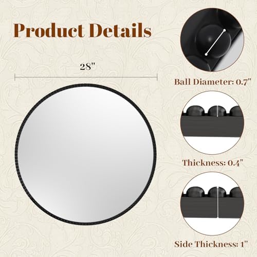 Vintage Round Mirror, 28 Inch Wall-Mounted - Image 4