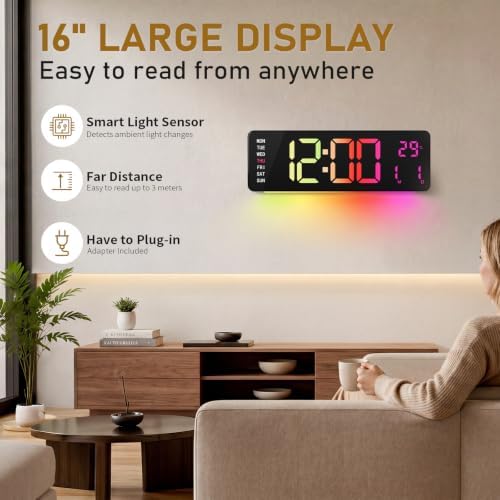 16" Large Digital Wall Clock - Image 2