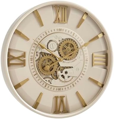 CLXEAST Mid Century Modern 24 Inch Moving Gear Walll Clock, Ivory &Gold - Image 7