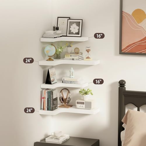 SAUMONIERES Corner Floating Shelves Wall Mount Shelf Solid Wood - Image 6
