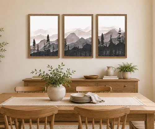 Framed Pine Forest Wall Art Set of 3, Misty Mountain Landscape, 12x16 Inch - Image 4