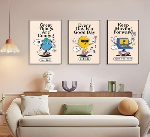 3Pcs Vivid Retro Wall Art Canvas Motivational Posters Aesthetic Prints Colorful - Image 3
