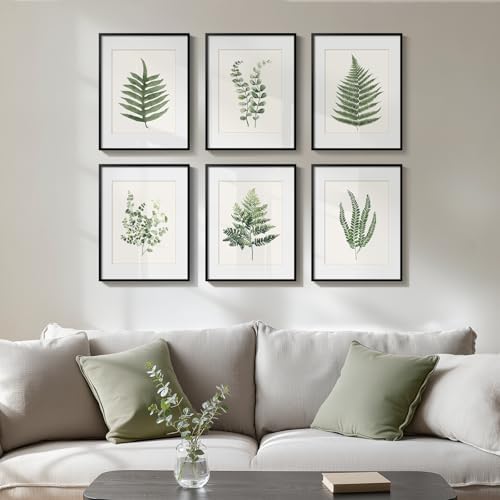 Framed Modern Green Tropical Fern Botanical Wall Art, 6 Piece 11x14 In by Cuspin
