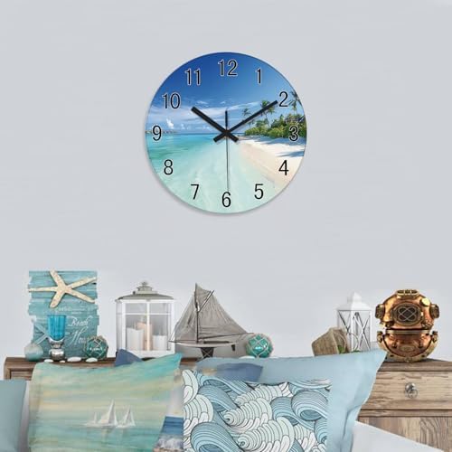 XFM Large Blue Beach Wall Clock Silent Non Ticking 24 Inch - Image 3