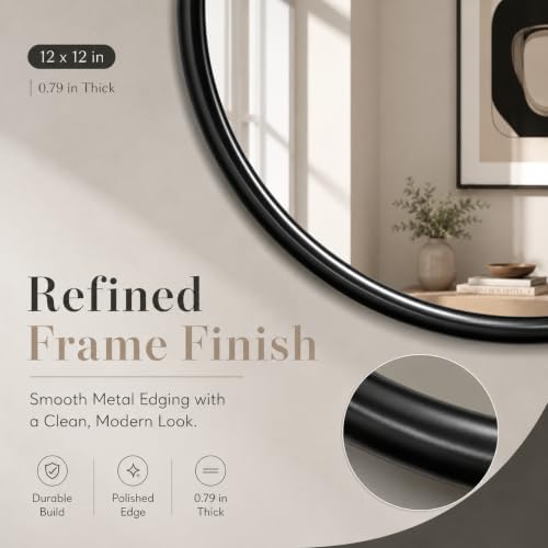 12"x12" Round Decorative Wall Mirror, 2 Pack Metal Framed Real Glass Mirror - Image 3
