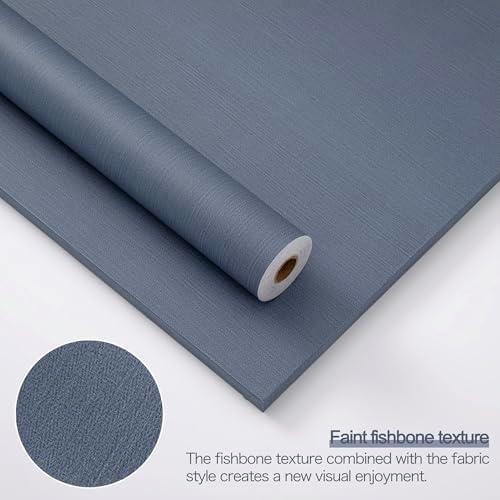 24"x393" Dark Blue Fabric Peel and Stick Linen Textured Wallpaper - Image 3