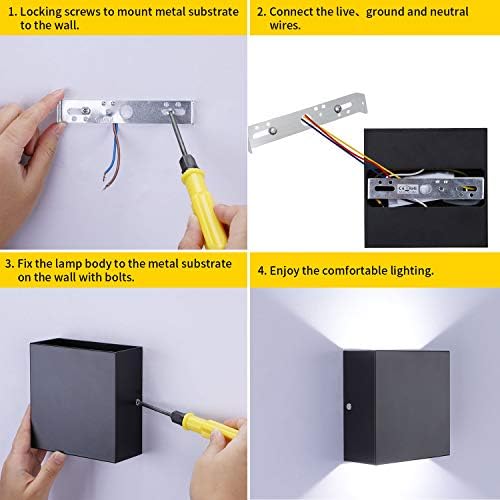 Lightess Mini Black Metal 10W Cool White Up Down LED Wall Sconce 2 Pack - Image 7