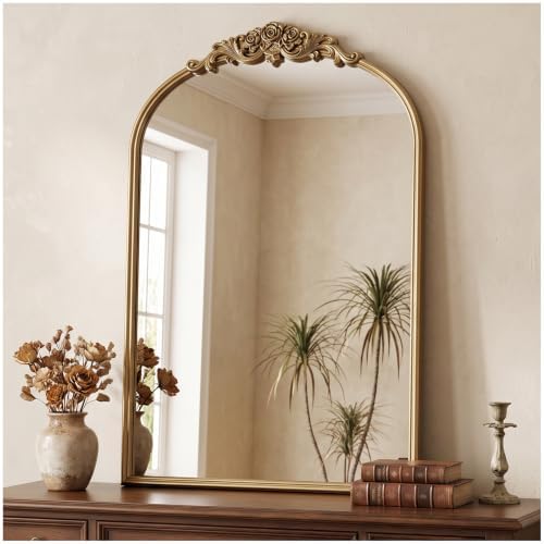 24"x36" Vintage Gold Arched Wall Mirror by Wemily