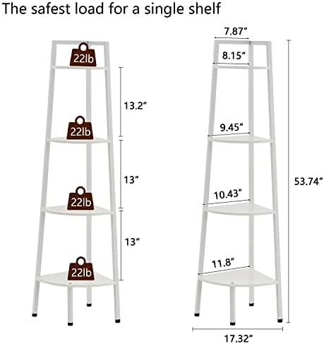 Hoctieon Corner Shelf, 4-Tier Corner Bookshelf, Rustic Corner Ladder Shelf - Image 2