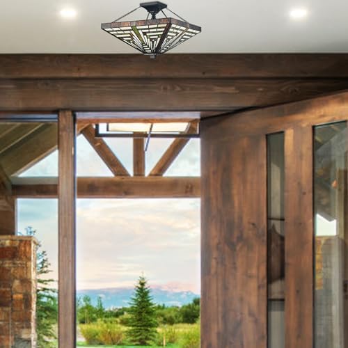 SAMTEEN 3-Light Tiffany Semi Flush Mount Light Stained Glass Light Fixtures - Image 4
