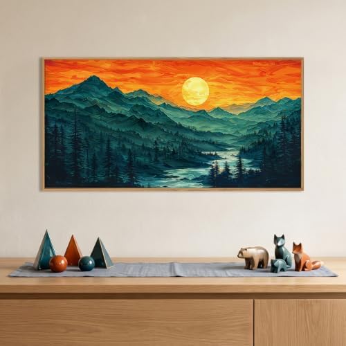 Boho Mountain Sunset Landscape Framed Canvas Wall Art-40"x20"x1 - Image 2
