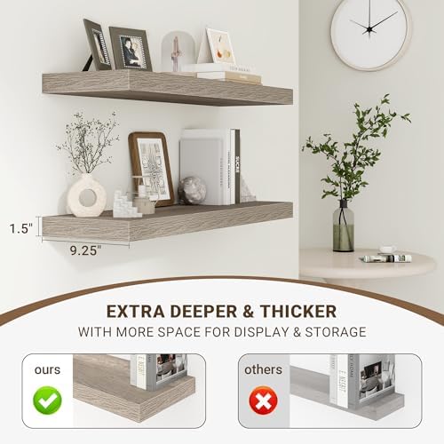 Acovy 48 Inch Floating Shelves, 3D Textured Wood Grain, Wooden Shelves - Image 4
