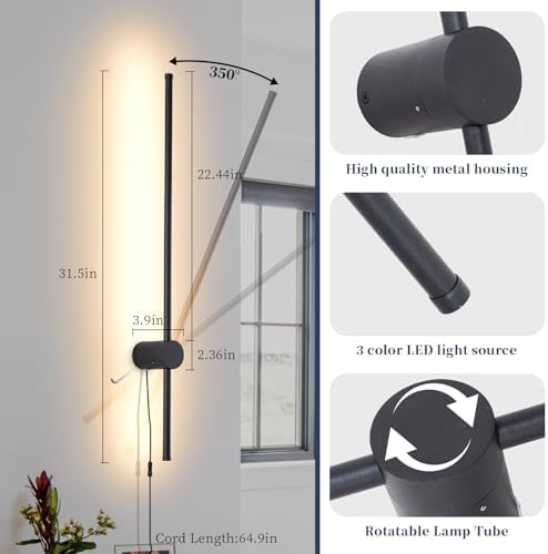 KELUOLY Dimmable Plug in Wall Sconce Set of 2, Adjustable Color Temperature - Image 4