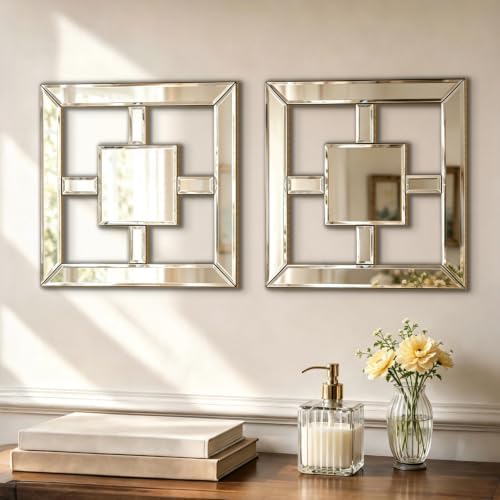 Square Decorative Wall Mirror 12 x 12 Inch, Modern Wall Mounted Accent Mirror by OPULINEA
