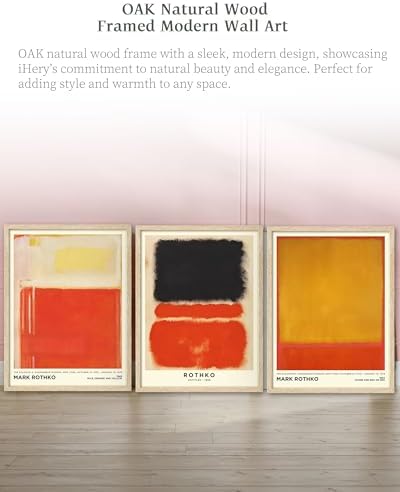 iHery 16x20in Natural OAK Wood Framed Black Orange Abstract Wall Art - Image 7