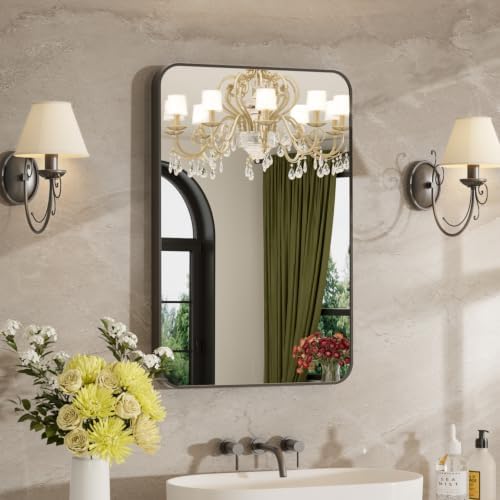 20"x30" Bathroom Mirrors for Over Sink, Matte Black Rectangle Vanity Mirror by MZON
