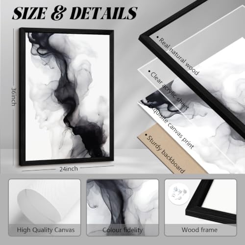 Black White Abstract Wall Art Decor Set of 3 Modern Wall Art Minimalist Canvas - Image 2