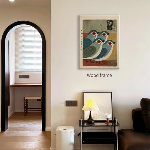 Mid Century Japanese Bird Wall Art Retro Blue Bird Canvas Poster 16x24 inch - Image 4