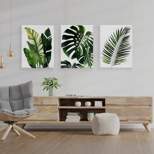 RZIGERNO 3 Pcs Tropical Botanical Leaf Canvas Prints Wall Art 12x16 Inch - Image 5