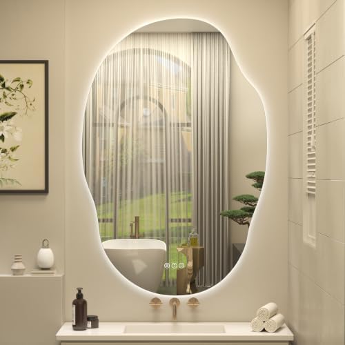 Irregular-Shaped Backlit LED Lighted Bathroom Mirror 24x36 by LuxulumMirror