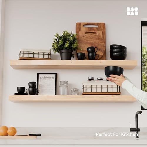Solid Wood Floating Shelves for Wall 36 inch Long, Natural Wooden Shelf - Image 2