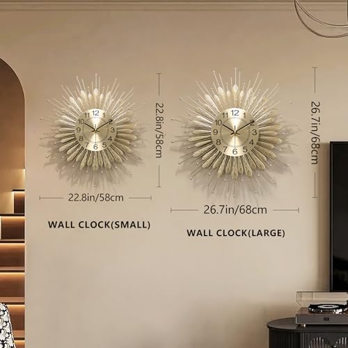 Gold Wall Clock 23 Inch Sunburst, Mid Century Decorative Wall Clocks - Image 3