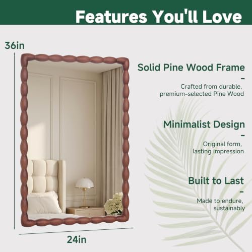 36"x24" Rectangular Solid Wood Farmhouse Decorative Wall Mirror - Image 2