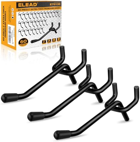 ELEAD 60-Piece 2 Inch Extra Thick Pegboard Hooks, Heavy Duty Peg Board by ELEAD