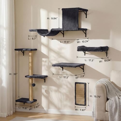 MEWANG Cat Wall Shelves, 5-in-1 Cat Wall Furniture Set - Image 2