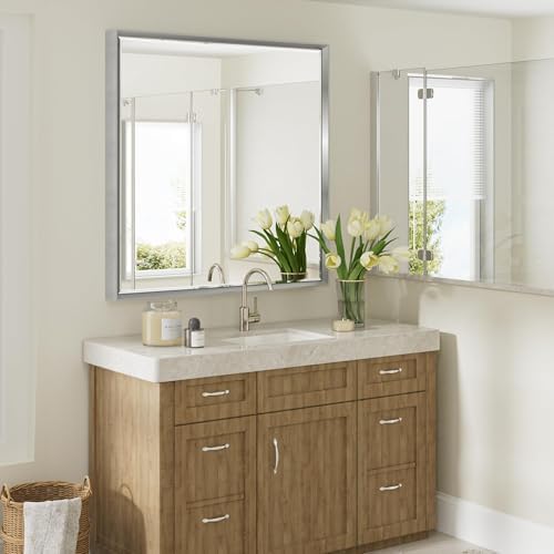 36x36’’ Beveled Silver Framed Square Bathroom Mirror - Image 2