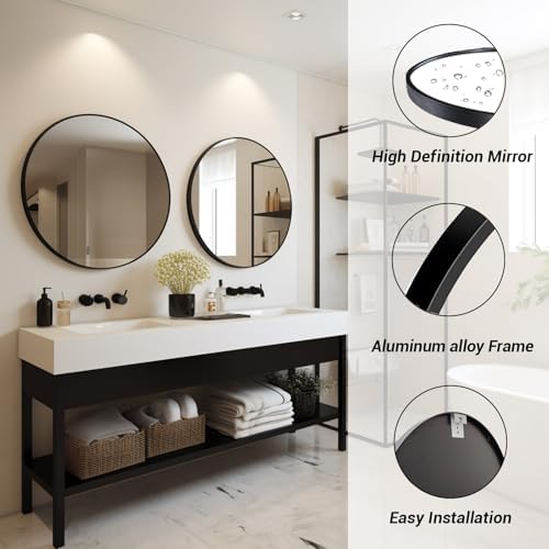 Sunniry Round Mirror 28 inch, Round Black Mirror, Matte Black Metal Frame - Image 2