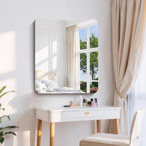 CILIBER Frameless Mirror, 30x36 Inch Rectangle Bathroom Mirror Rounded Corner - Image 6