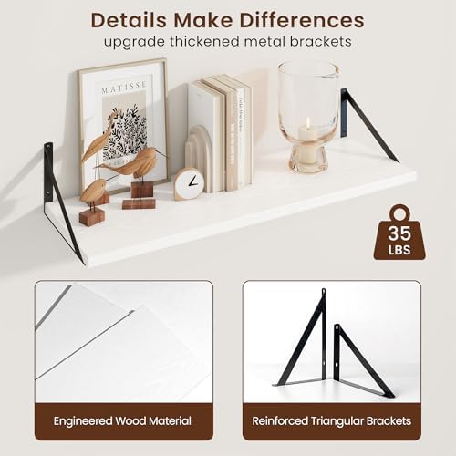 Axeman 30 Inch Floating Shelves, 10 Inch Deep White Wall Shelves Set of 2 - Image 5