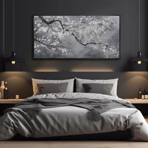 Plum Blossom Wall Art Framed Wall Art Decor Canvas Birds Wall Decorations - Image 2