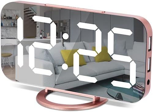 Digital Alarm Clock, 7 Inch LED Mirrored Large Display, by Poeroa