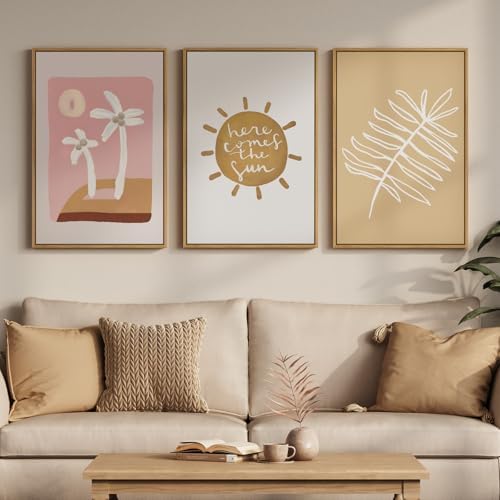 Framed Pink Brown Boho Wall Art Bedroom, 3 Piece Summer Neutral Palm Tree - Image 4