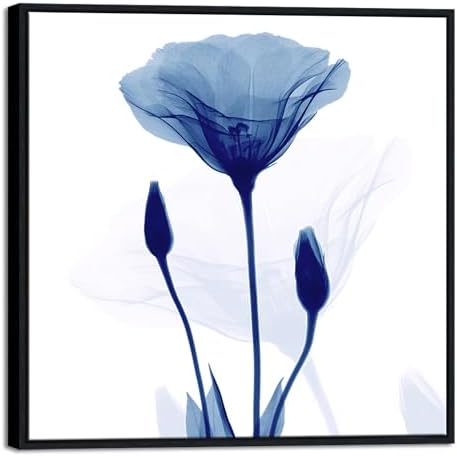 Pyradecor Framed Blue Xray Transparent Flower Canvas Wall Art, Minimalist by Pyradecor