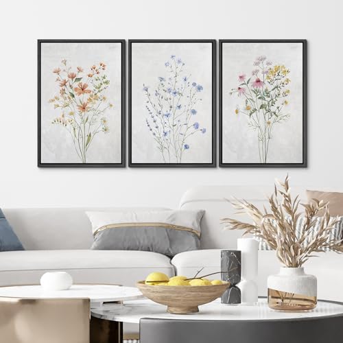 MUDECOR Framed Canvas Print Wall Art Botanical Elegance Trio of Floral - Image 4