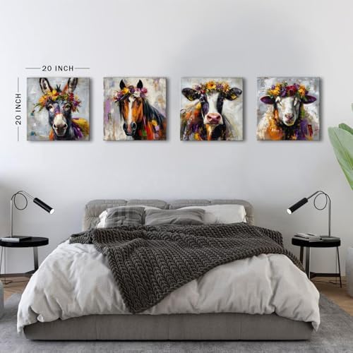 Set of 4 Farmhouse Animal Canvas Wall Art Dinner Room Decoration Abstract - Image 5