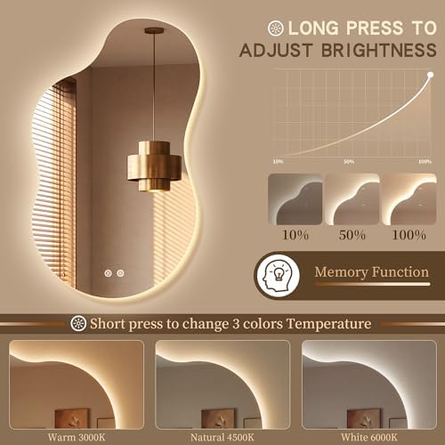 40''x24'' Backlit Mirror Bathroom Wall Cloud Rounded Corners, LED Bathroom - Image 5
