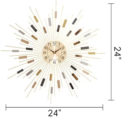 24" Large Sunburst Wall Clock, Boho Modern Farmhouse Metal Decorative Clock - Image 2