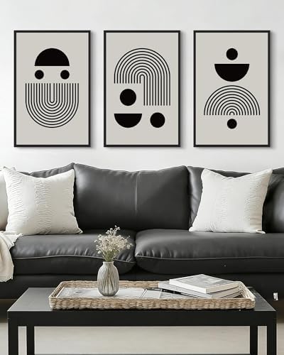 Drsoum Large 16x24in Black Abstract Framed Wall Art Decor Solid and Spiral by Drsoum