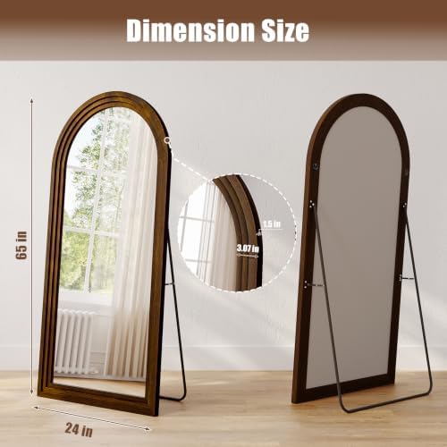 24"x65" Full Length Mirror Solid Wood Frame, Arched Floor Mirror Full Length - Image 5