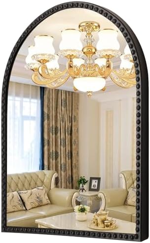 Black Arched Wall Mirror Metal Beaded Frame Bathroom Mirror - Image 2