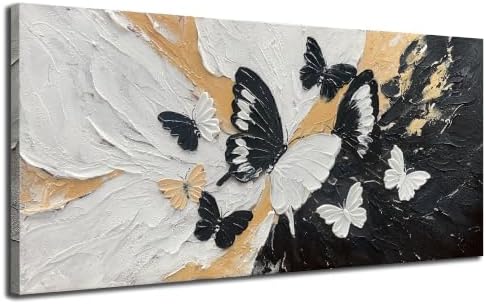 Arjun Butterfly Wall Art Black and White Canvas Textured Large Size 40"x20" by Arjun